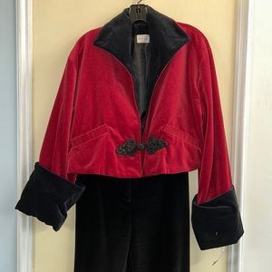 Gorgeous Eduardian sz M/L red velvet jacket exaggerated cuffs & soutache closer